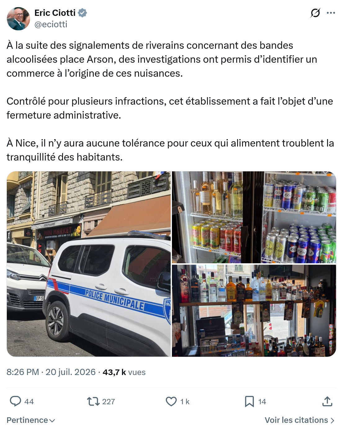 Éric Ciotti: À la suite des signalements...