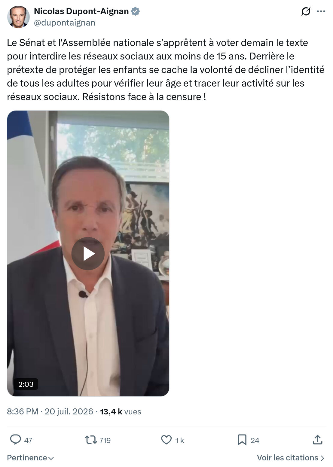 Nicolas Dupont-Aignan: Le Sénat et l'Assemblée nationale...