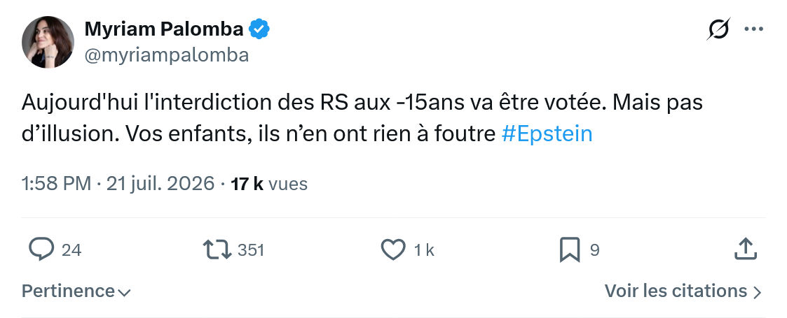 Myriam Palomba: Aujourd'hui l'interdiction des RS aux...