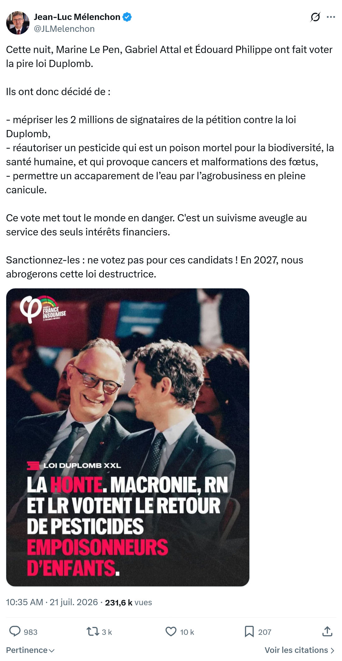 Jean-Luc Mélenchon: Cette nuit, Marine Le Pen...