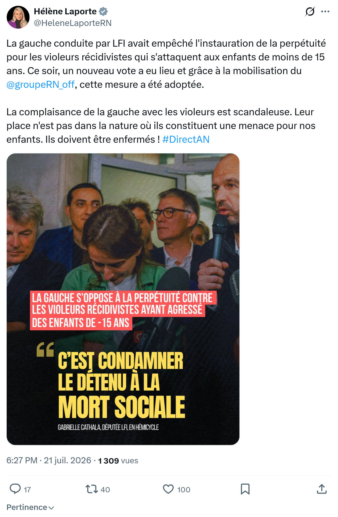 Hélène Laporte: La gauche conduite par LFI...