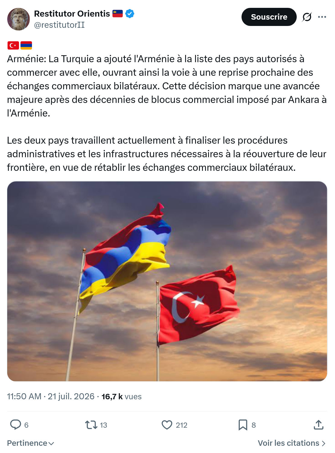 Restitutor Orientis: Arménie: La Turquie a ajouté...