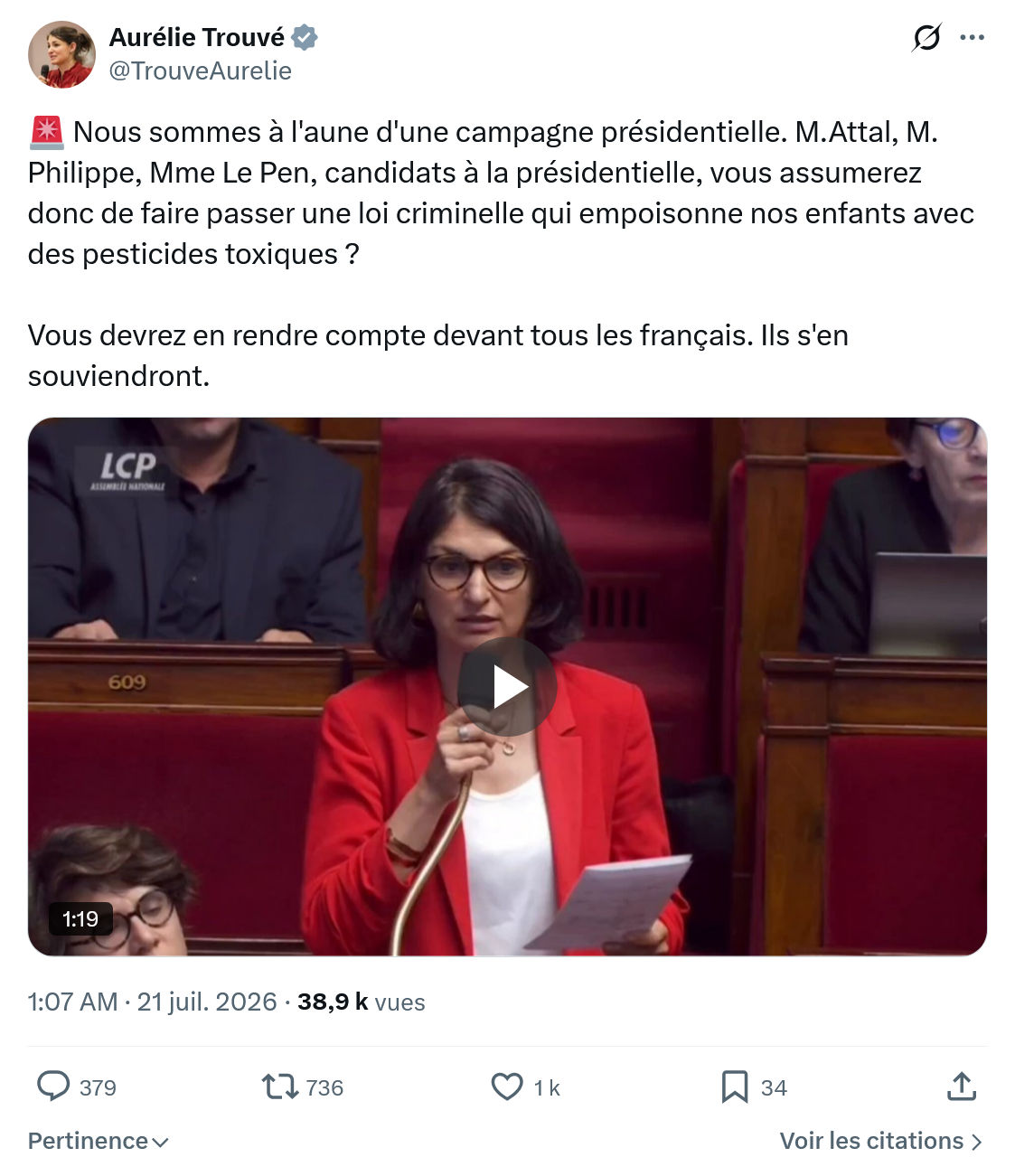 Aurélie Trouvé: Nous sommes à l'aune d'une...