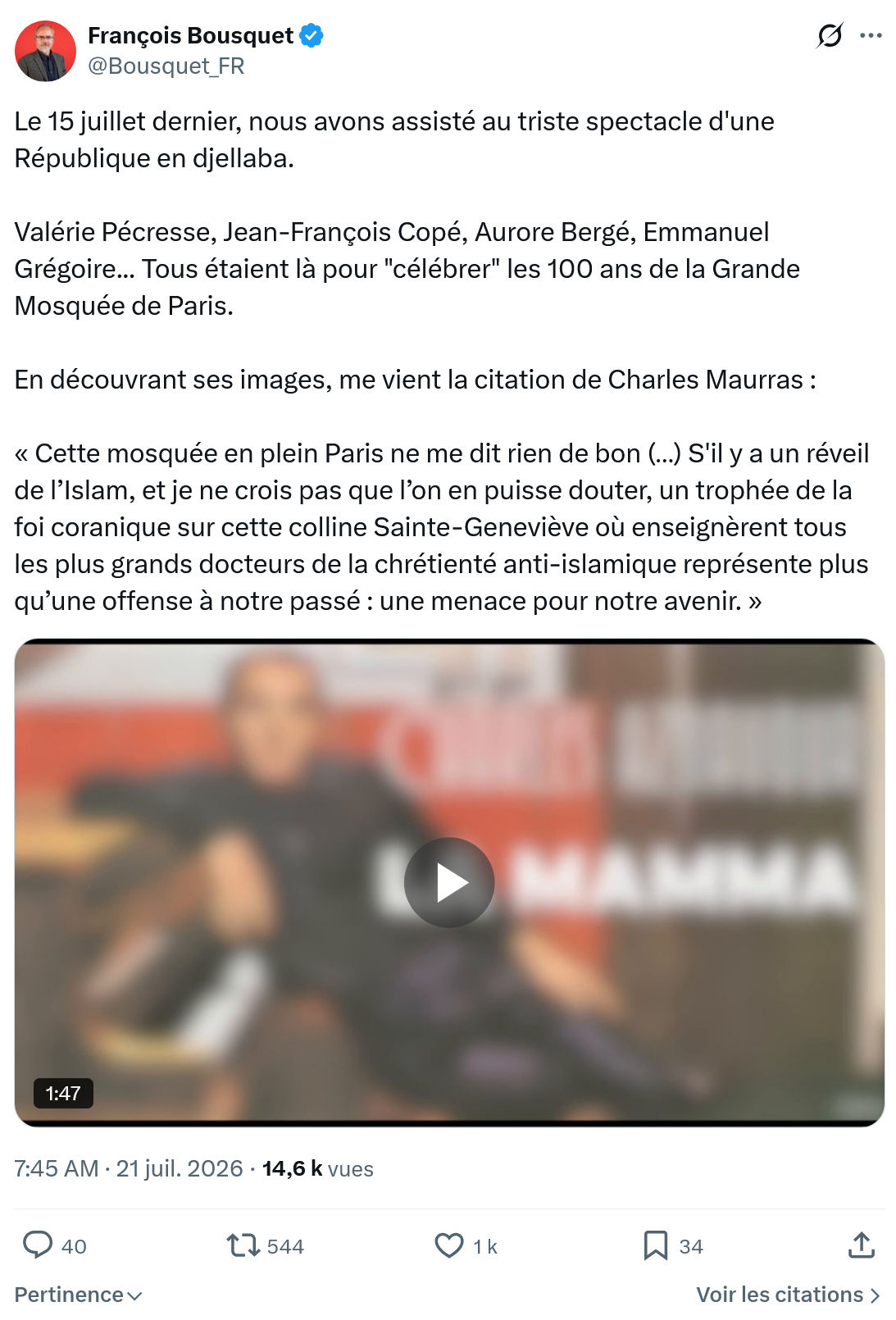 François Bousquet: Le 15 juillet dernier...
