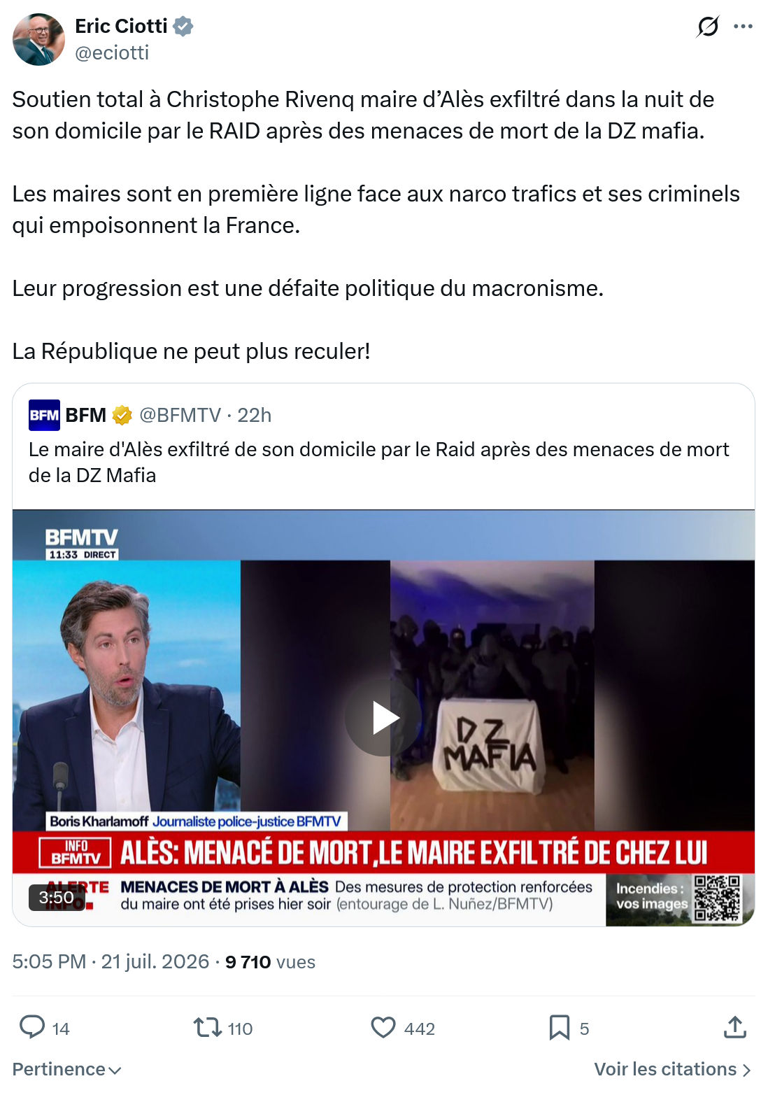 Éric Ciotti: Soutien total à Christophe Rivenq...