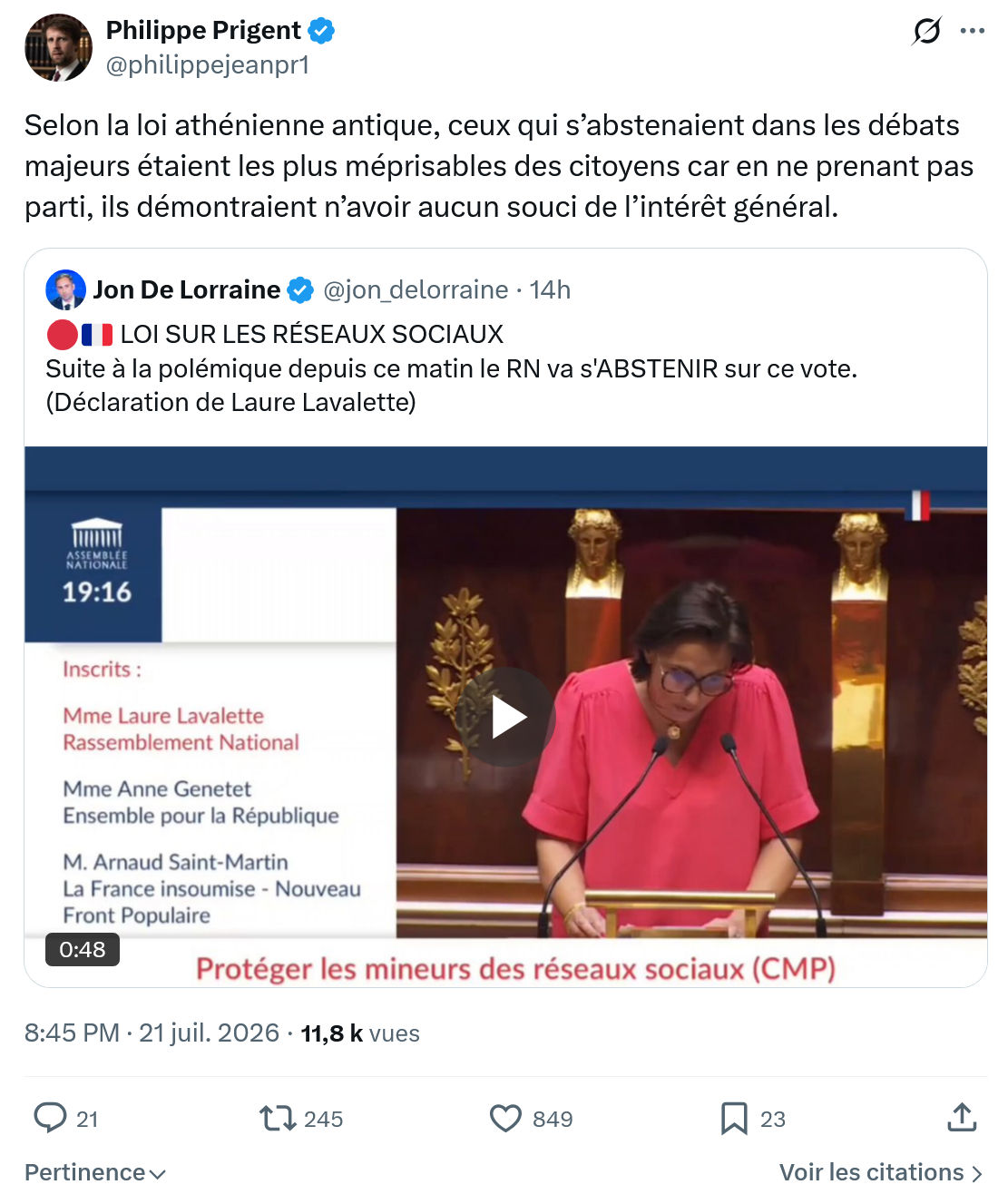 Philippe Prigent: Selon la loi athénienne antique...