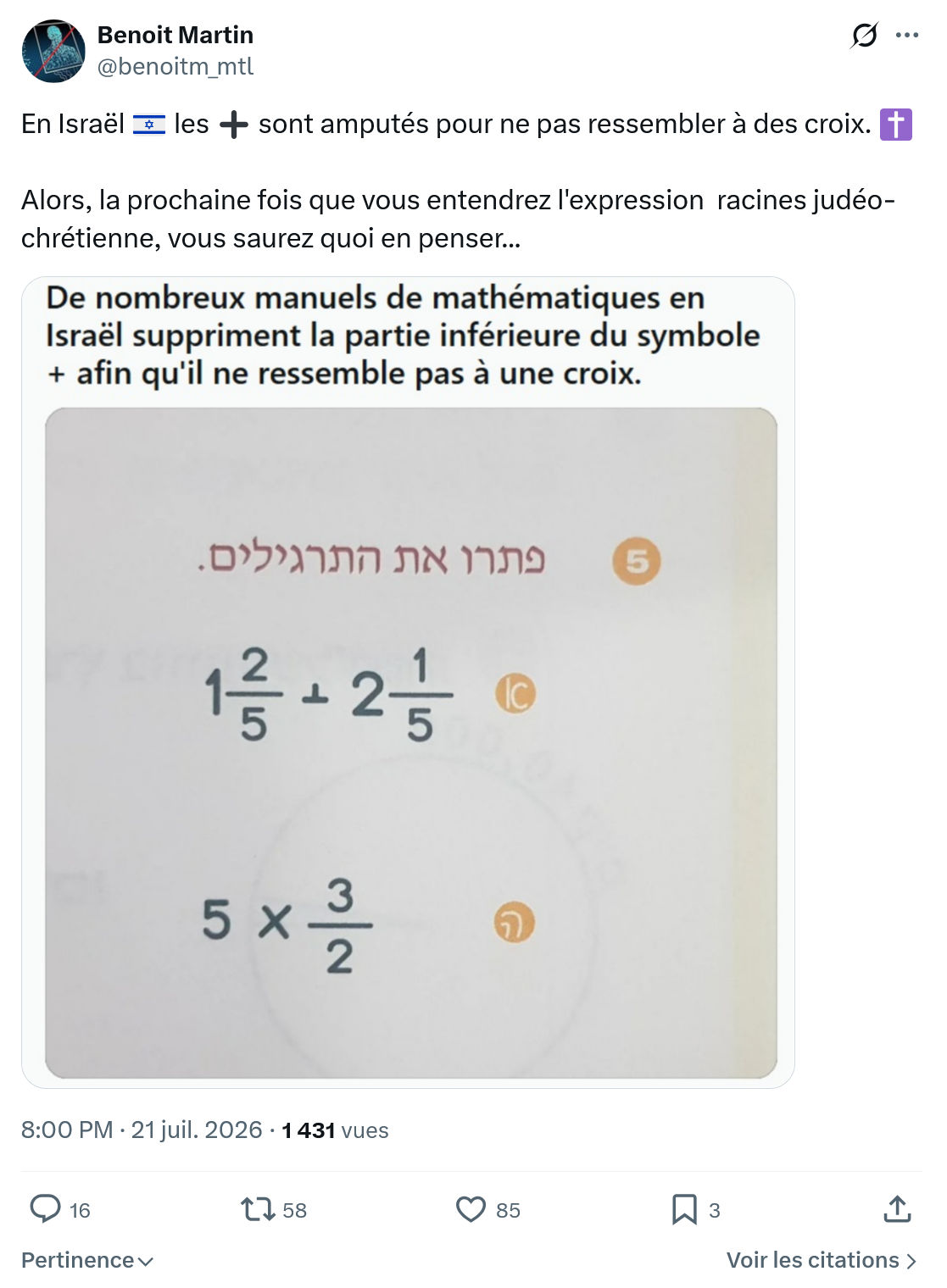 Benoît Martin: En Israël les...
