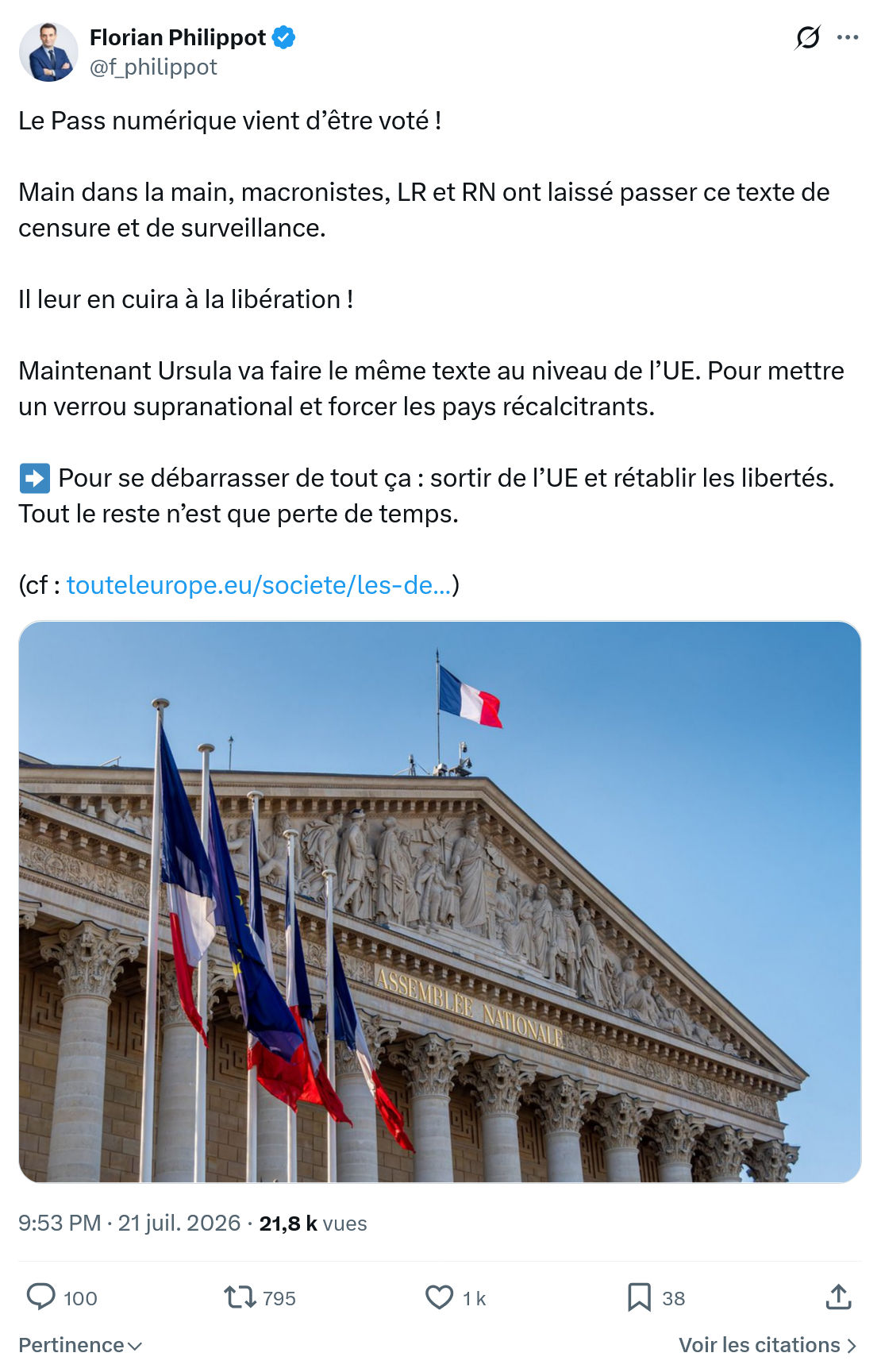 Florian Philippot: Le Pass numérique...