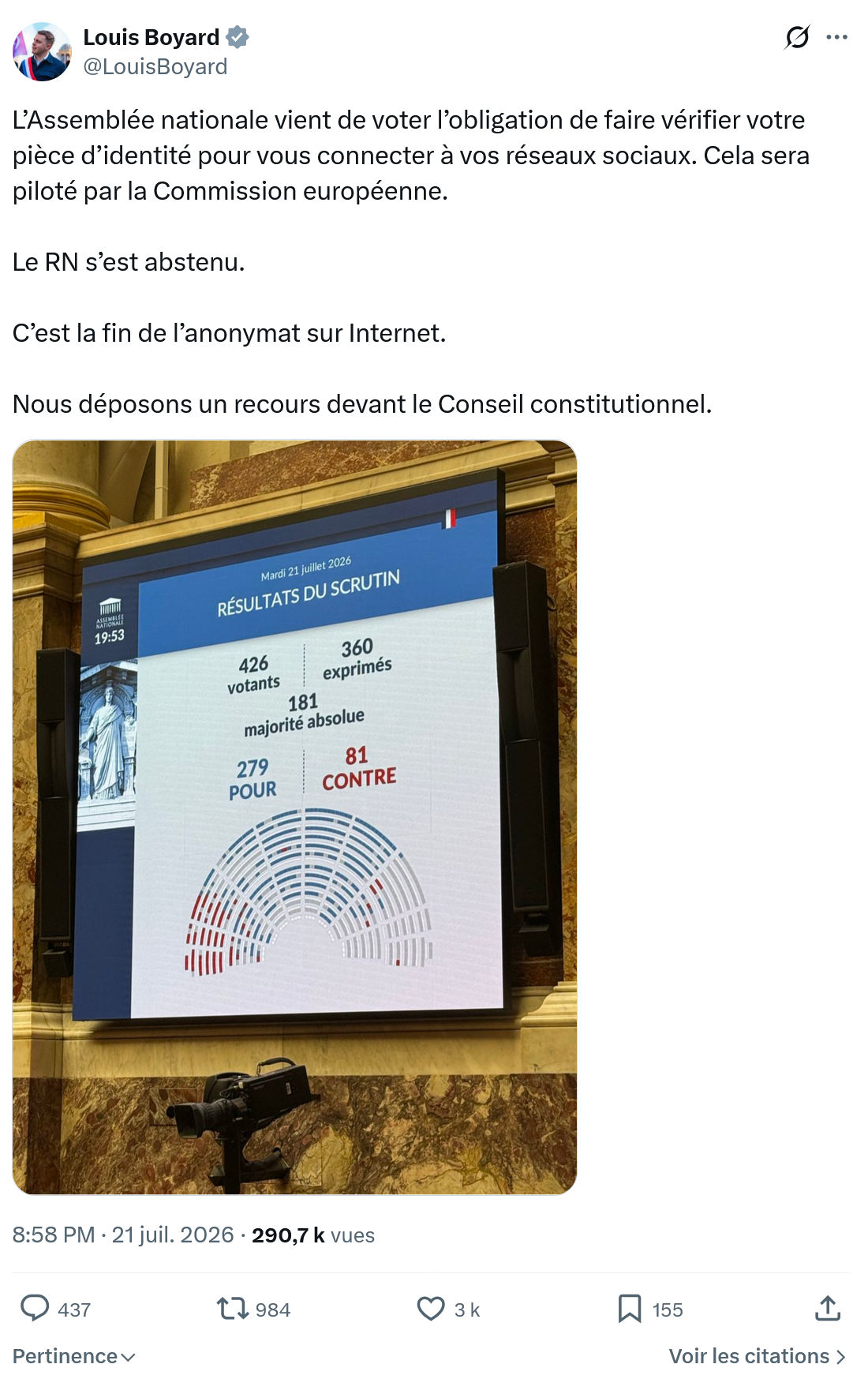 Louis Boyard: L’Assemblée nationale vient de voter...