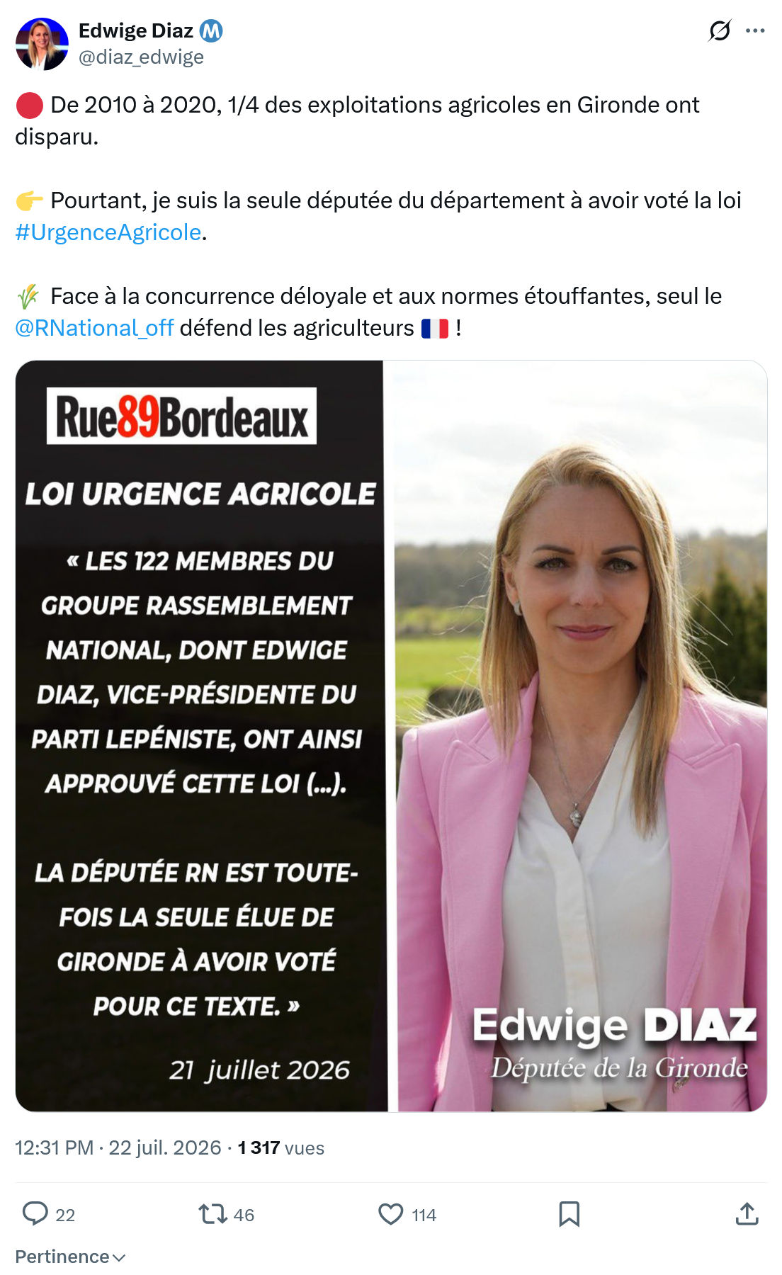 Edwige Diaz: De 2010 à 2020, 1/4 des exploitations...