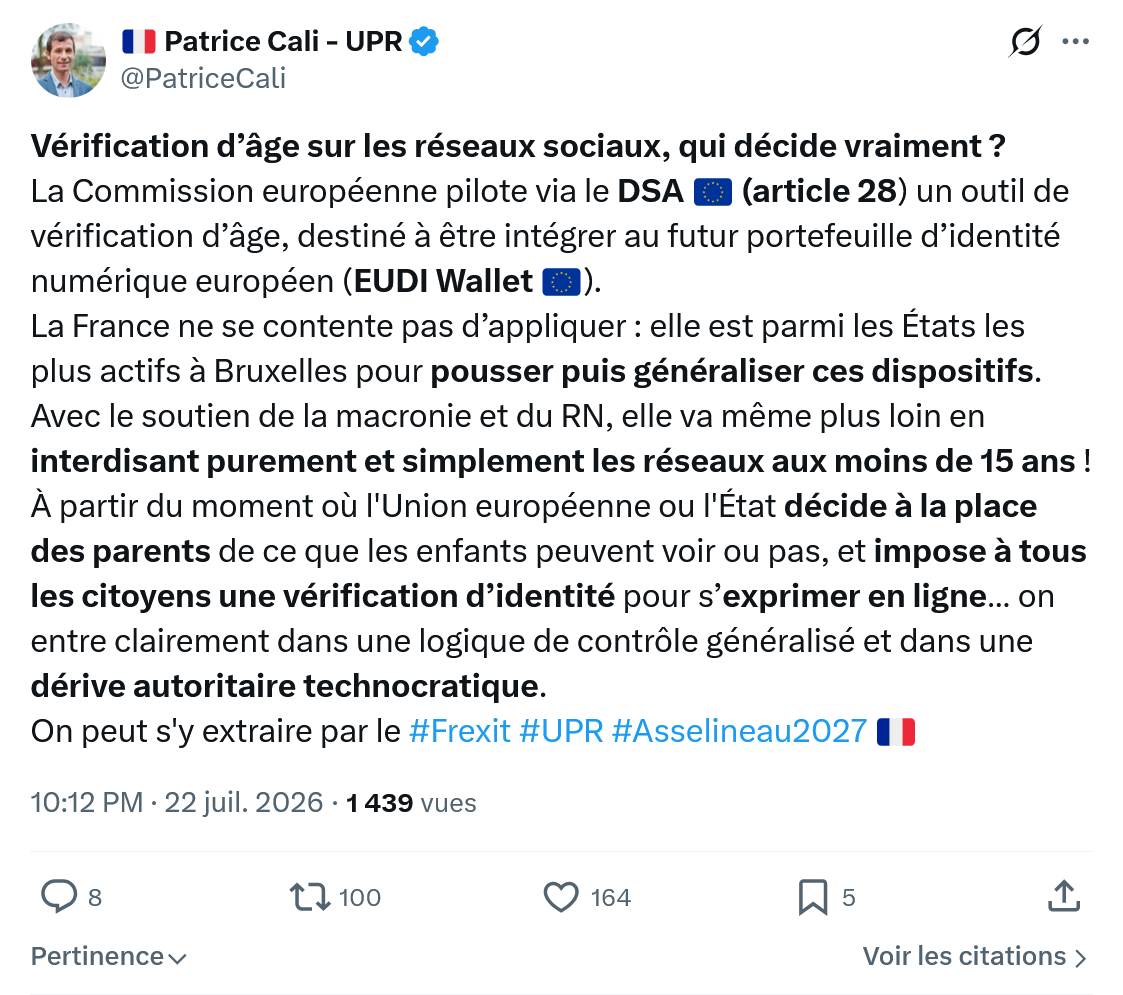 Patrice Cali: Vérification d’âge sur les réseaux sociaux...