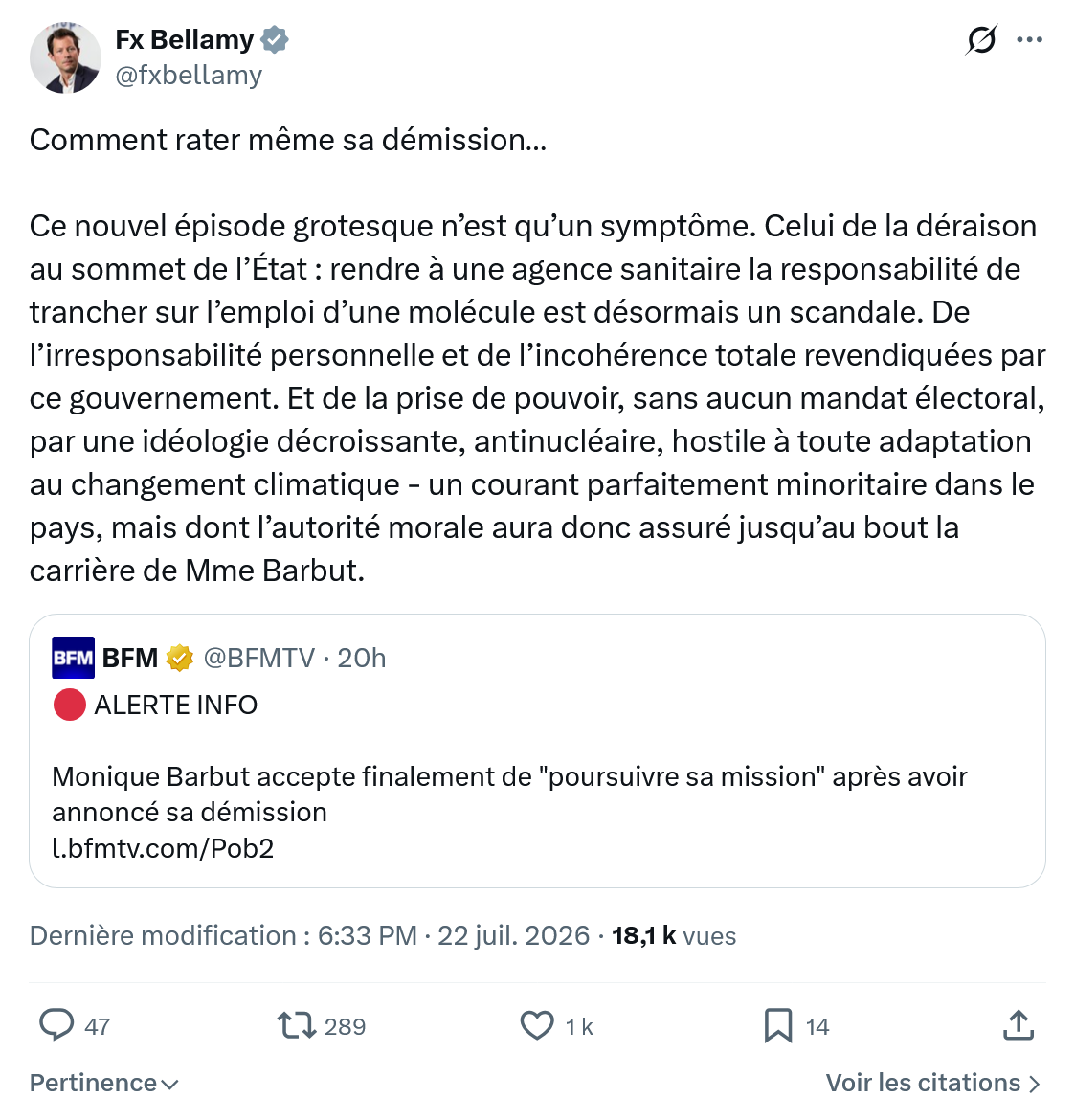 Fx Bellamy: Comment rater même sa démission…