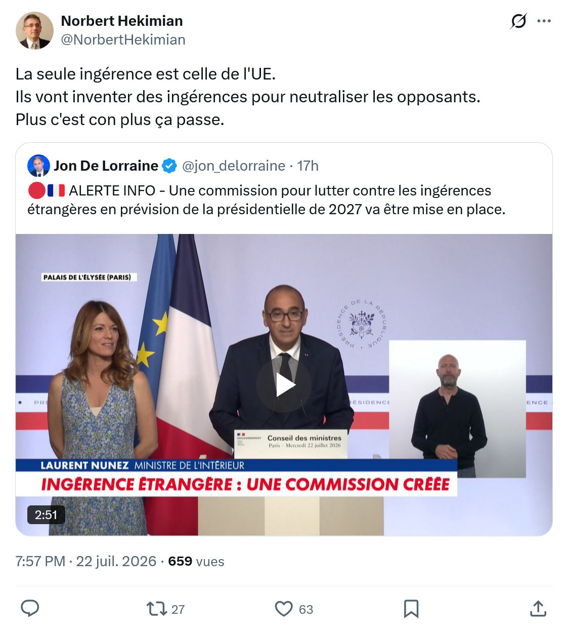 Norbert Hekimian: La seule ingérence est celle de l'UE...