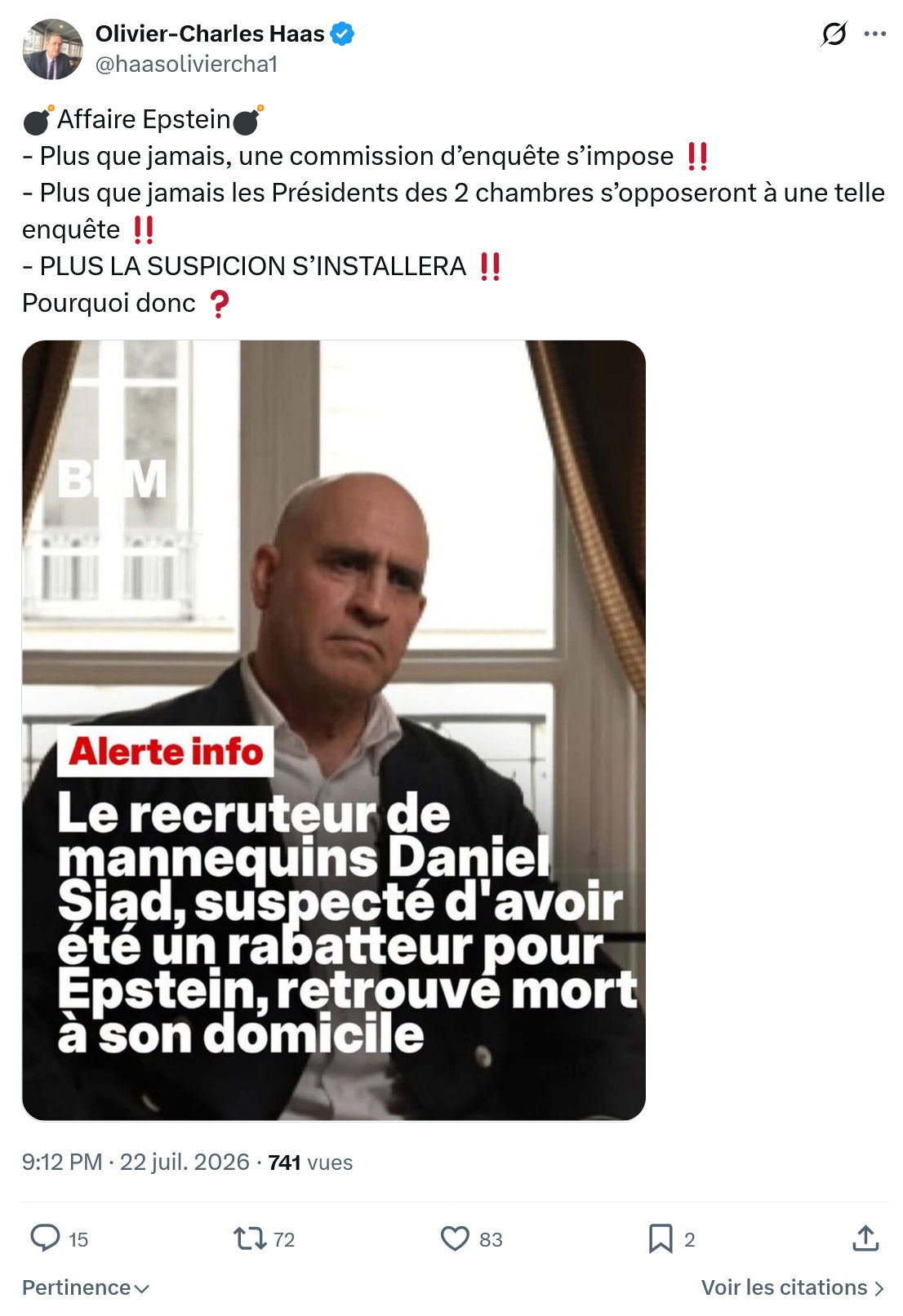 Olivier-Charles Haas: Affaire Epstein...