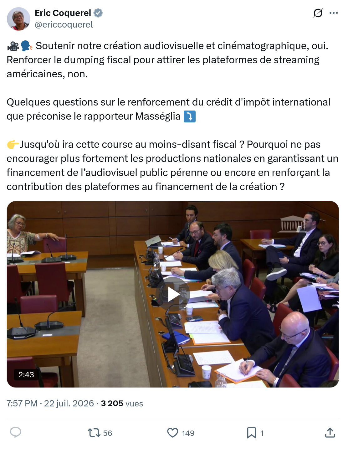Eric Coquerel: Soutenir notre création audiovisuelle...