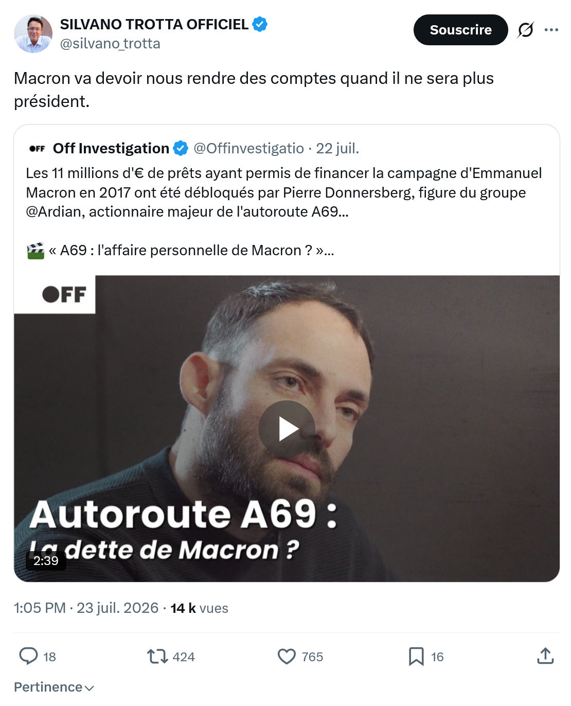 Silvano Trotta: Macron va devoir nous rendre...