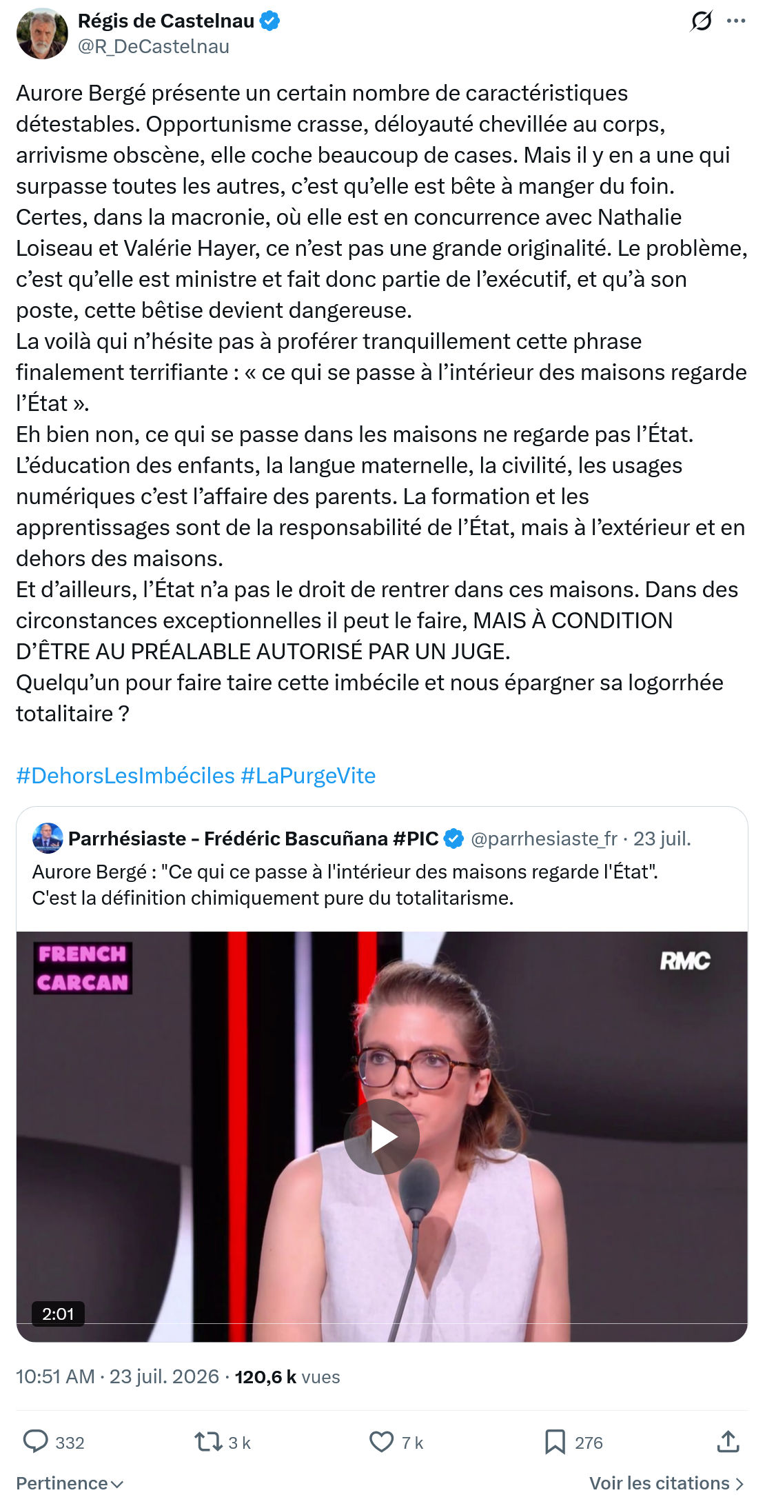 Régis de Castelnau: Aurore Bergé présente un certain...