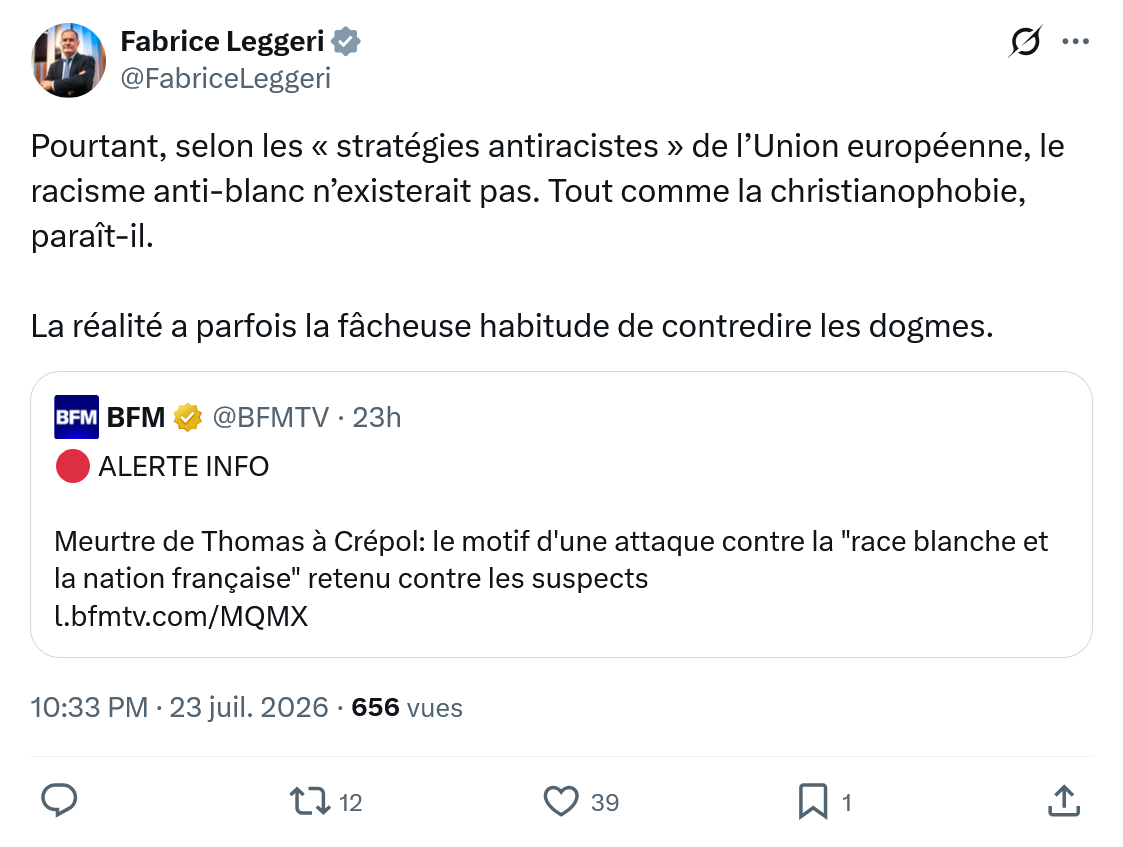 Fabrice Leggeri: Pourtant, selon les « stratégies antiracistes »...