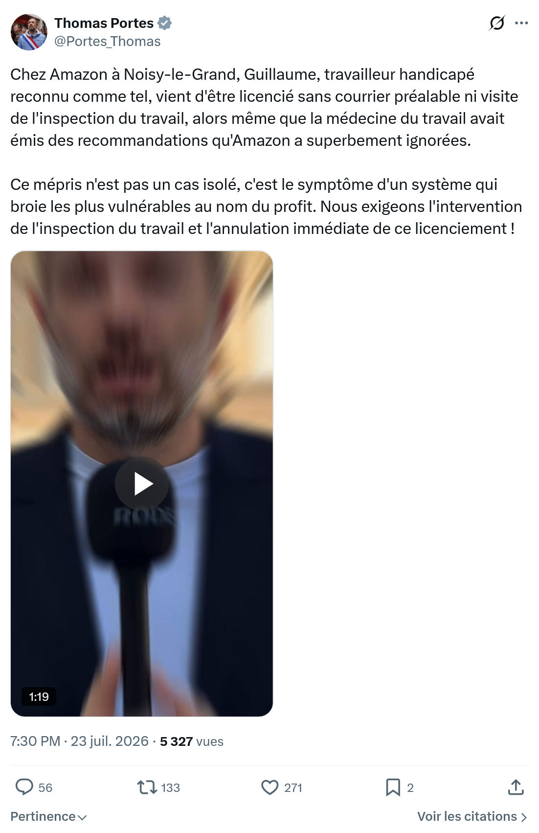Thomas Portes: Chez Amazon à Noisy-le-Grand...
