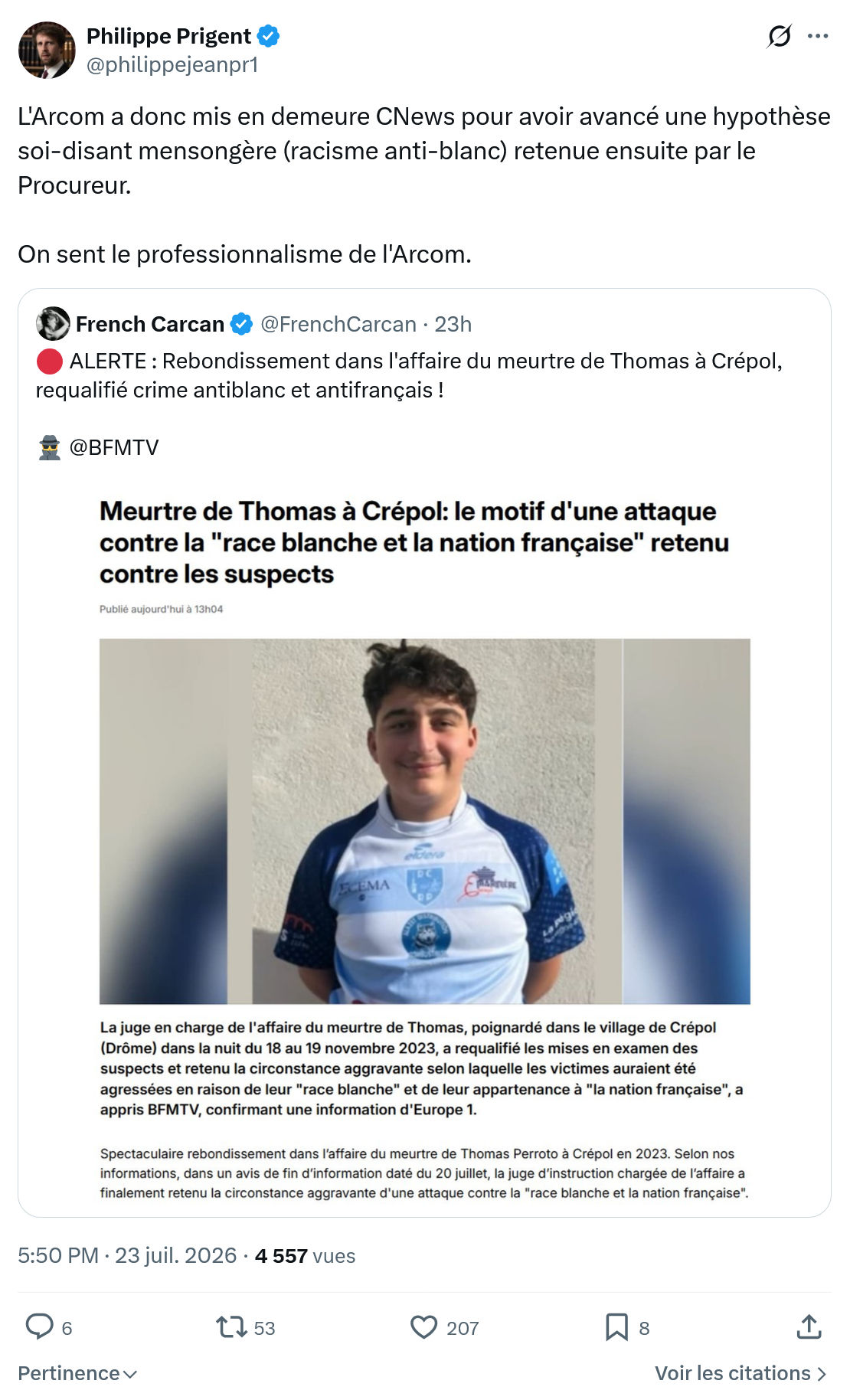 Philippe Prigent: L'Arcom a donc mis en demeure...