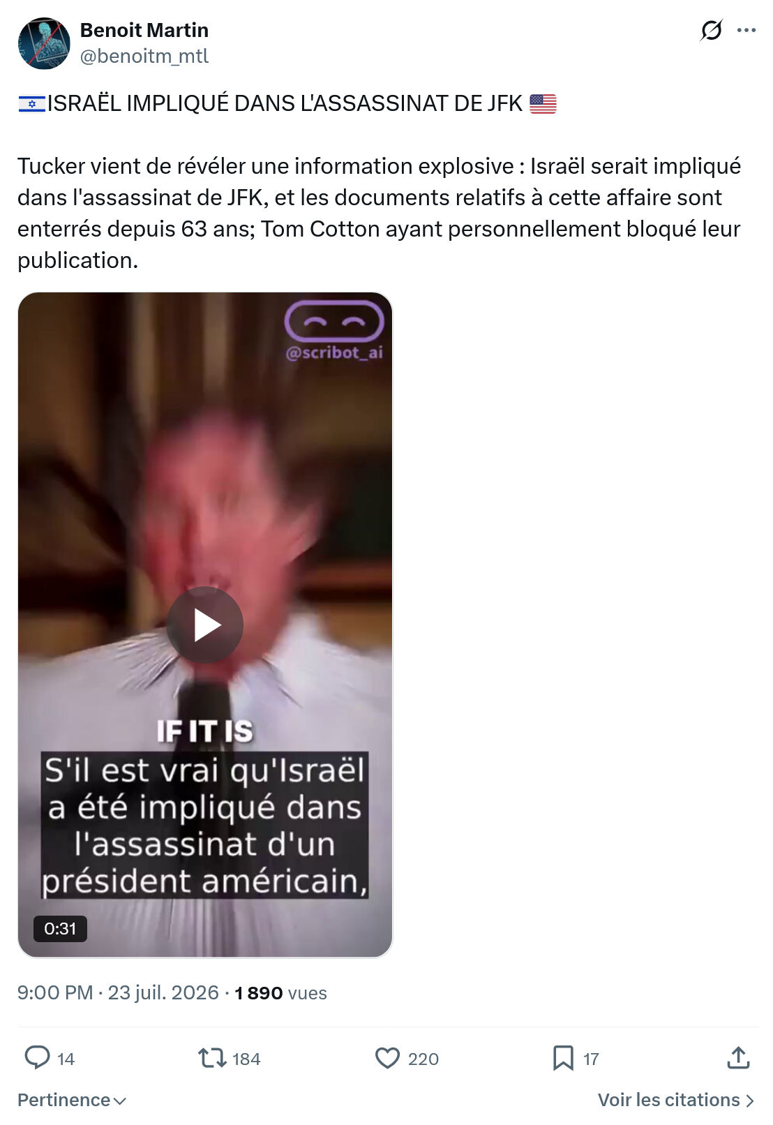 Benoît Martin: ISRAËL IMPLIQUÉ DANS...
