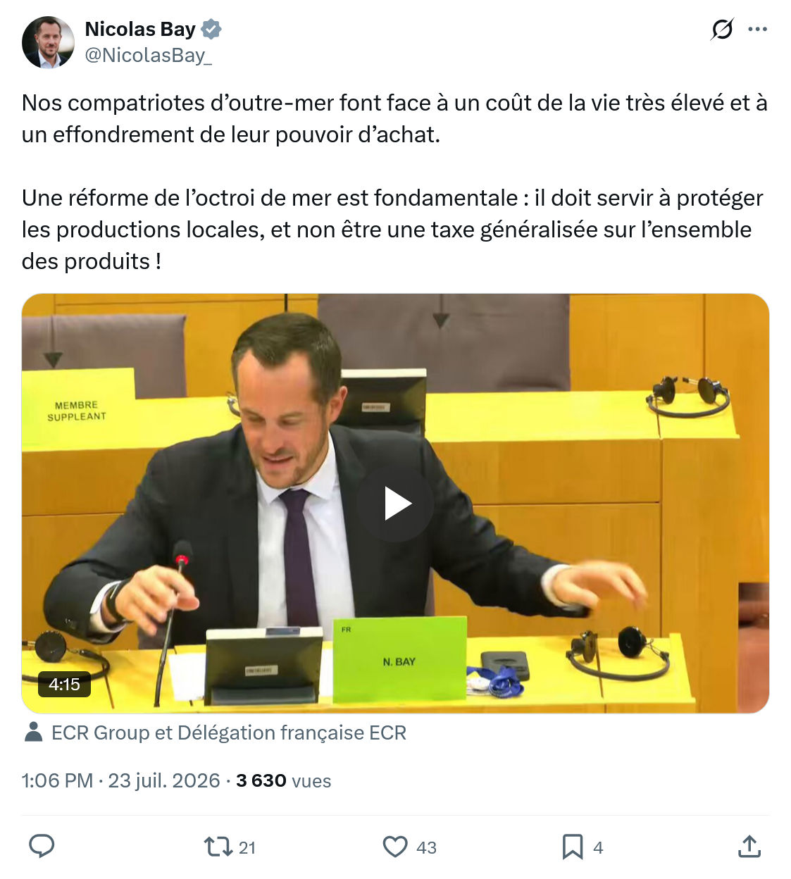 Nicolas Bay: Nos compatriotes d’outre-mer font...
