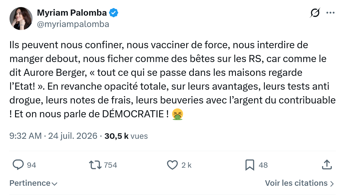 Myriam Palomba: Ils peuvent nous confiner...