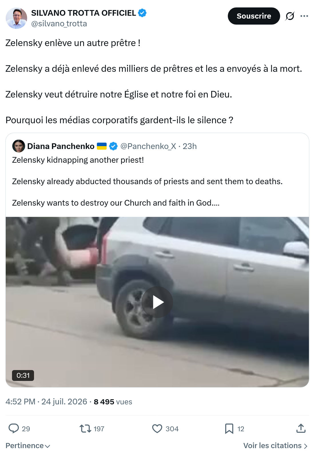 Silvano Trotta: Zelensky enlève un autre prêtre !...