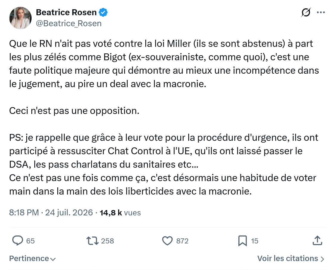 Béatrice Rosen: Que le RN n'ait pas voté contre...