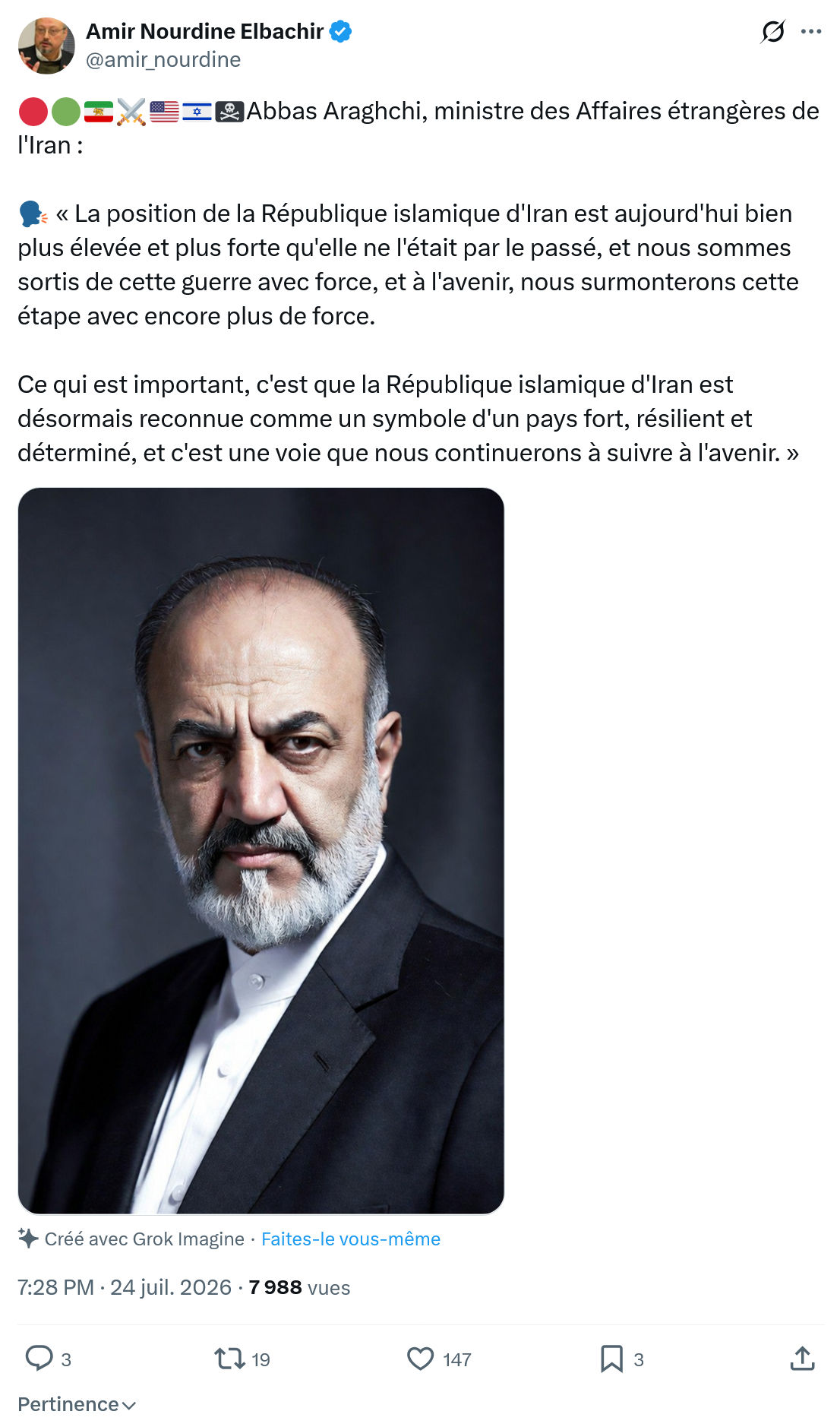Amir Nourdine Elbachir: Abbas Araghchi, ministre des Affaires...