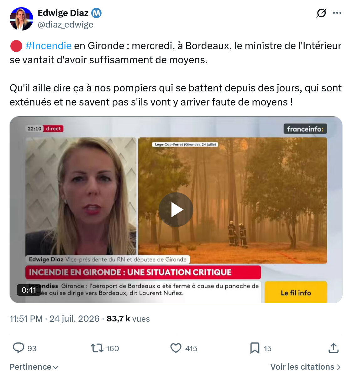 Edwige Diaz: #Incendie en Gironde...