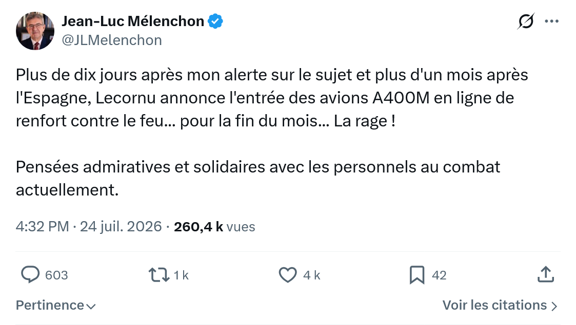 Jean-Luc Mélenchon: Plus de dix jours après mon...
