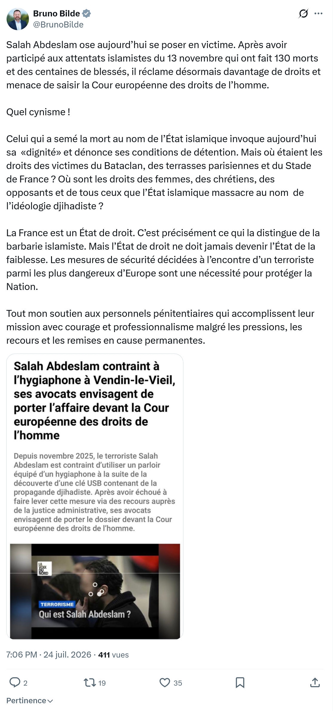 Bruno Bilde: Salah Abdeslam ose aujourd’hui...
