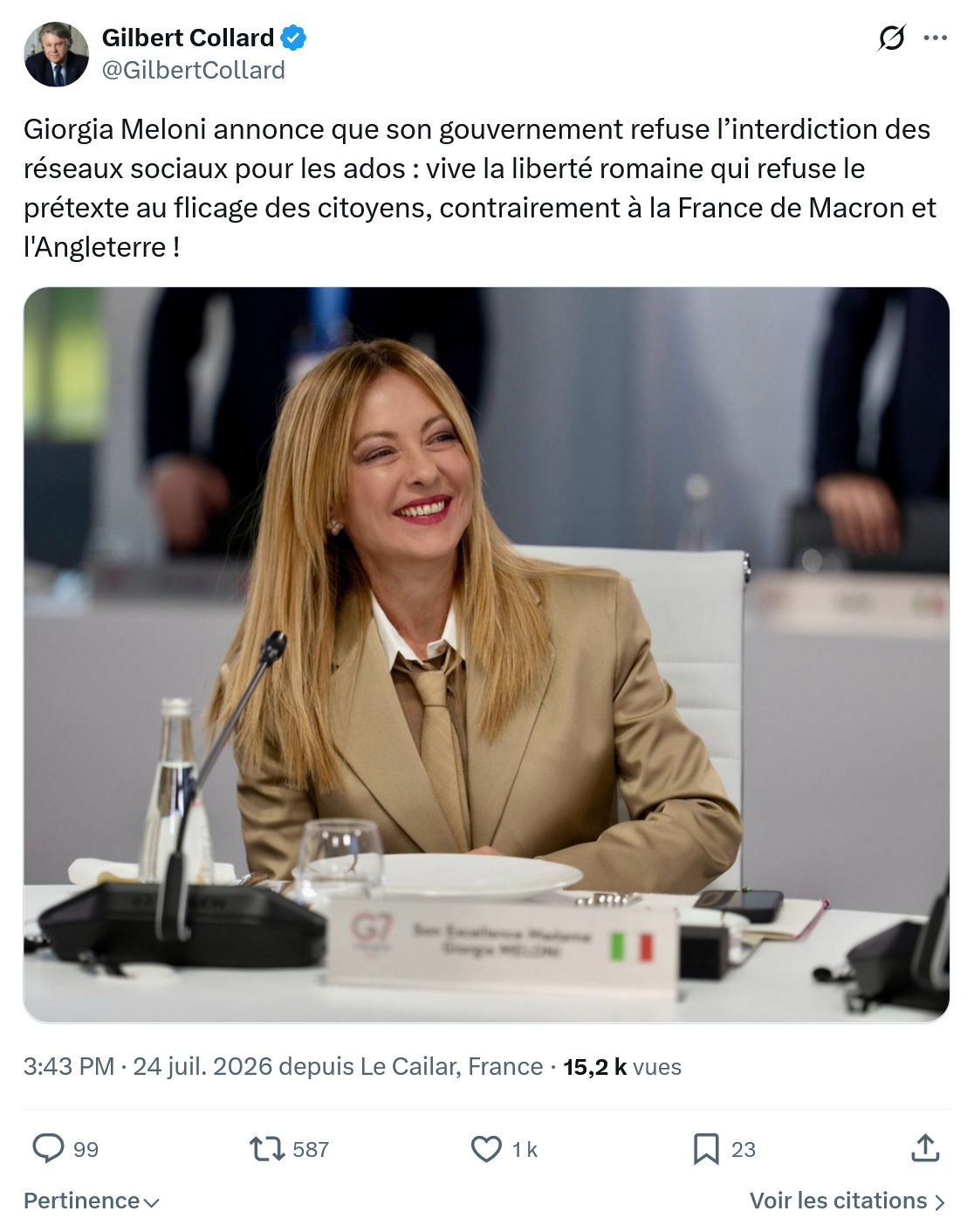 Gilbert Collard: Giorgia Meloni annonce...