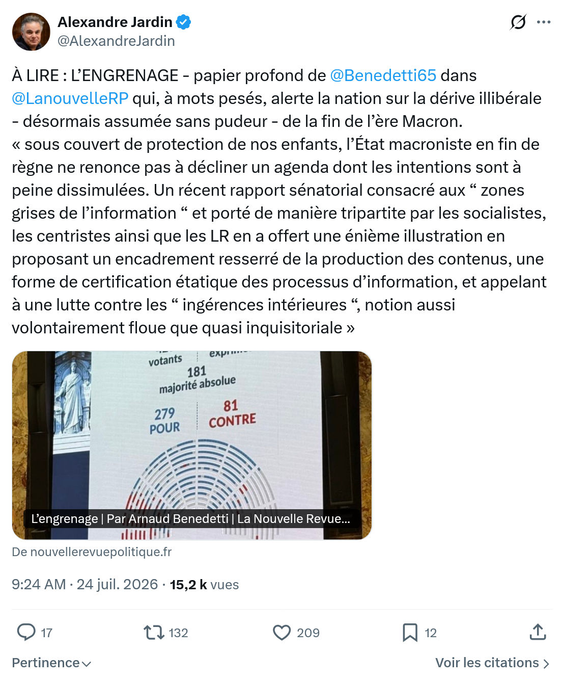 Alexandre Jardin: À LIRE : L’ENGRENAGE...