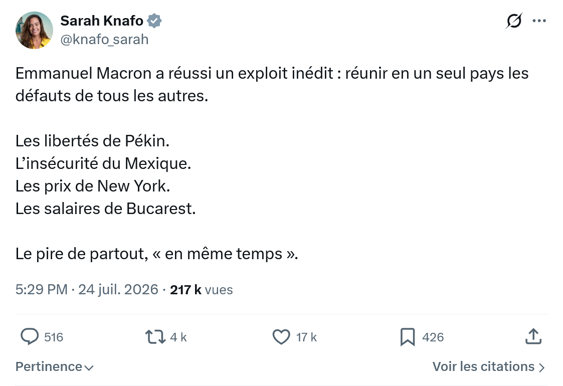 Sarah Knafo: Emmanuel Macron a réussi un exploit inédit...
