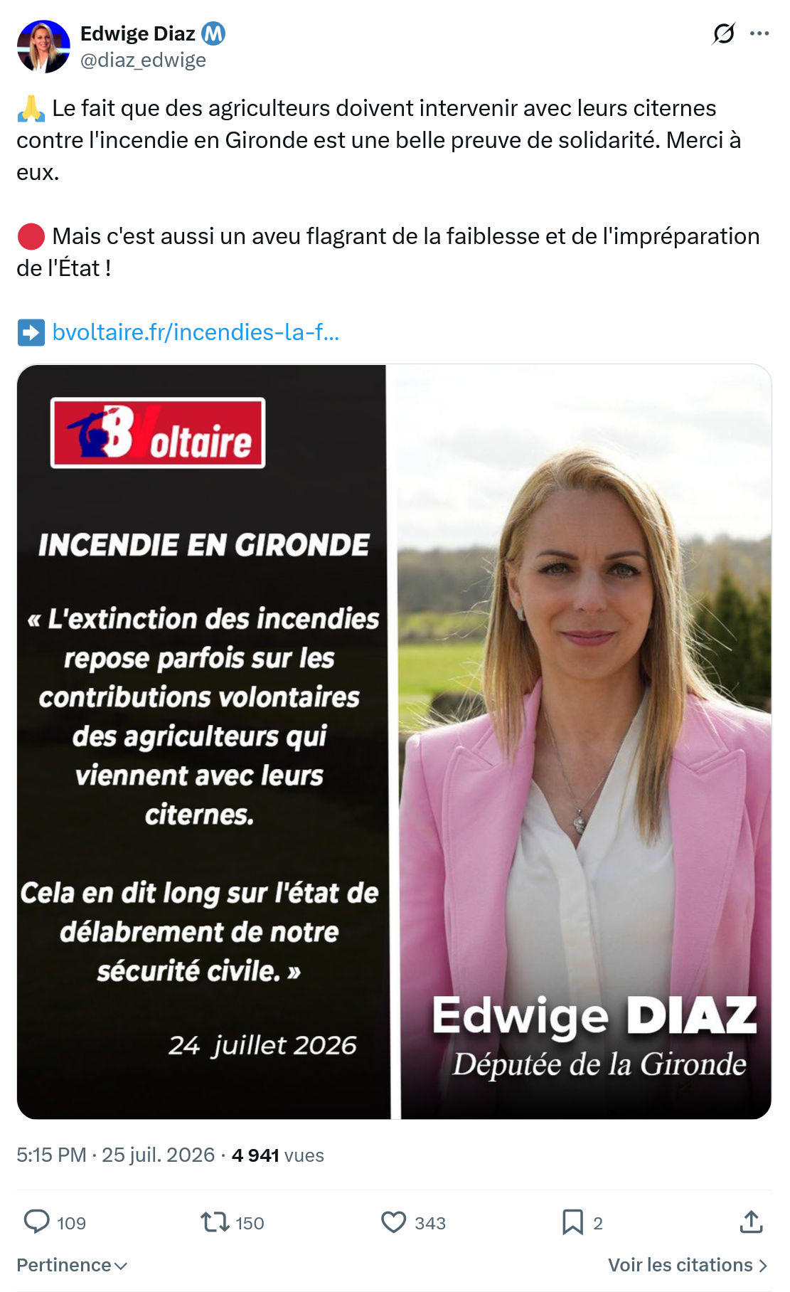 Edwige Diaz:  Le fait que des agriculteurs...