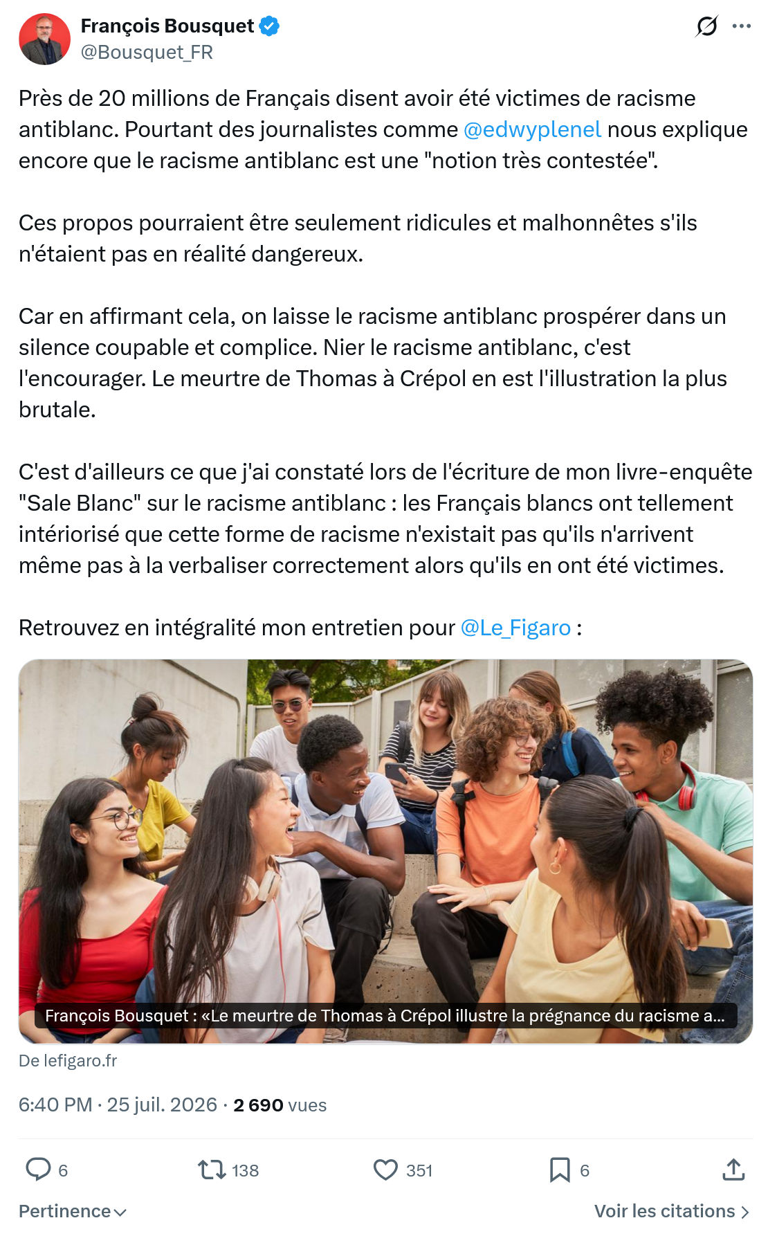 François Bousquet: Près de 20 millions de Français...