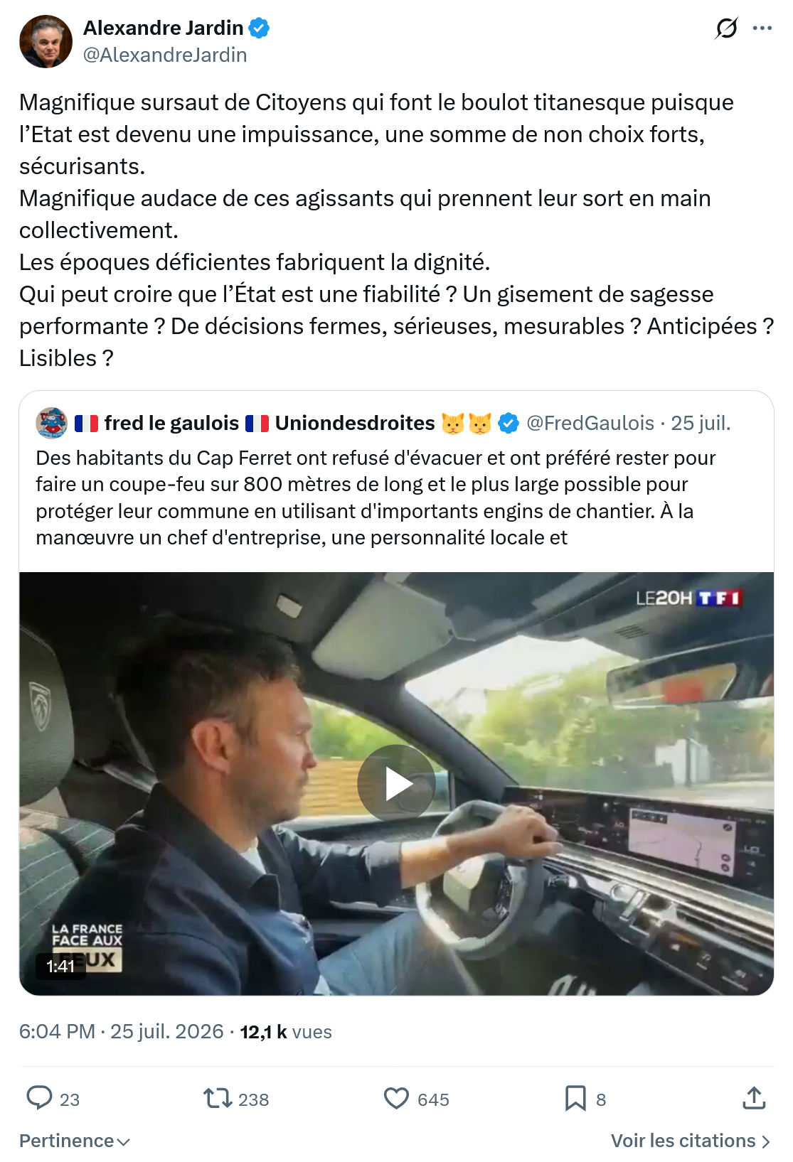Alexandre Jardin: Magnifique sursaut de Citoyens...
