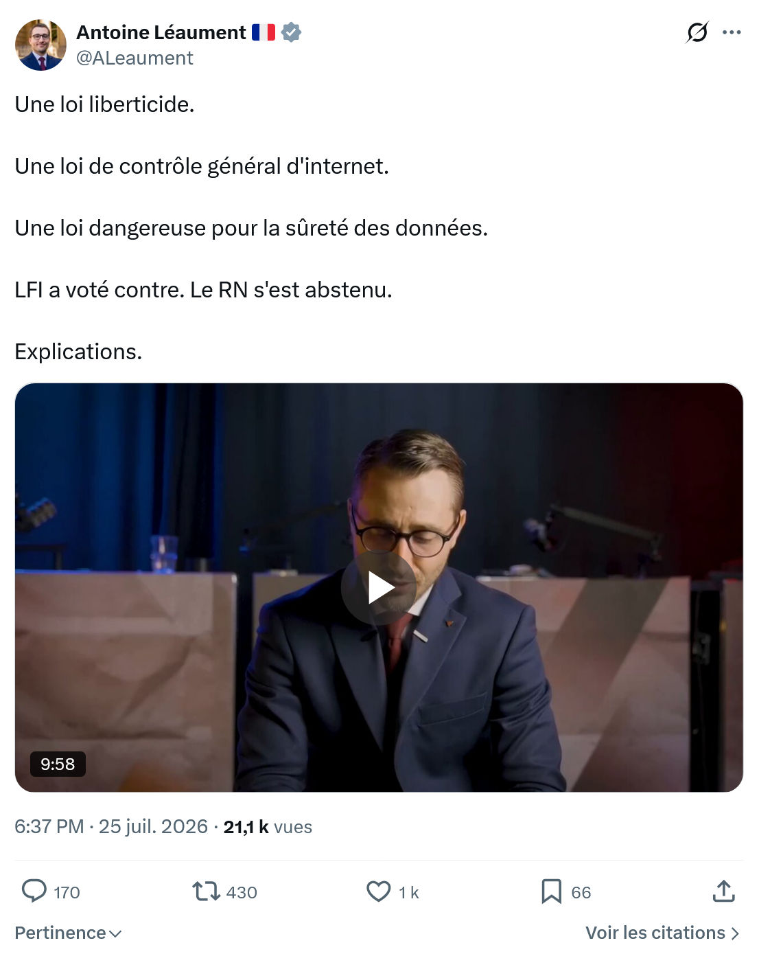 Antoine Léaument: Une loi liberticide...
