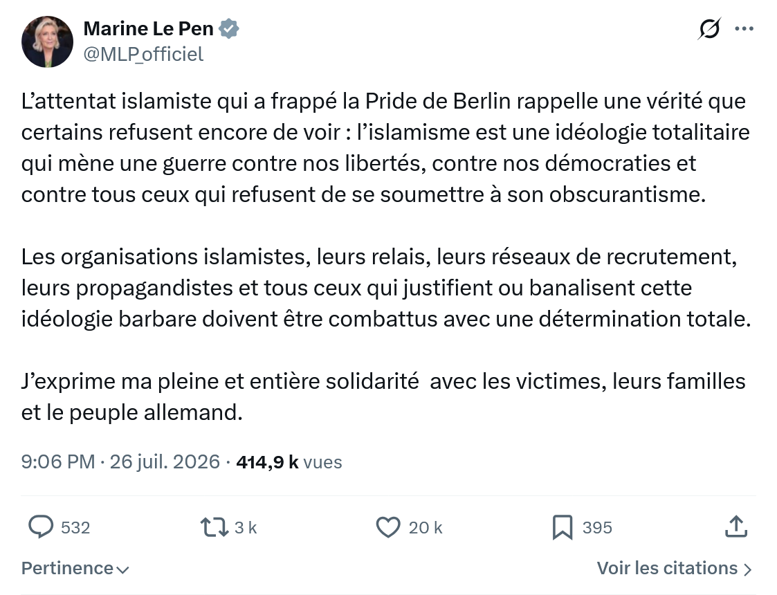 Marine Le Pen: L’attentat islamiste qui a frappé...