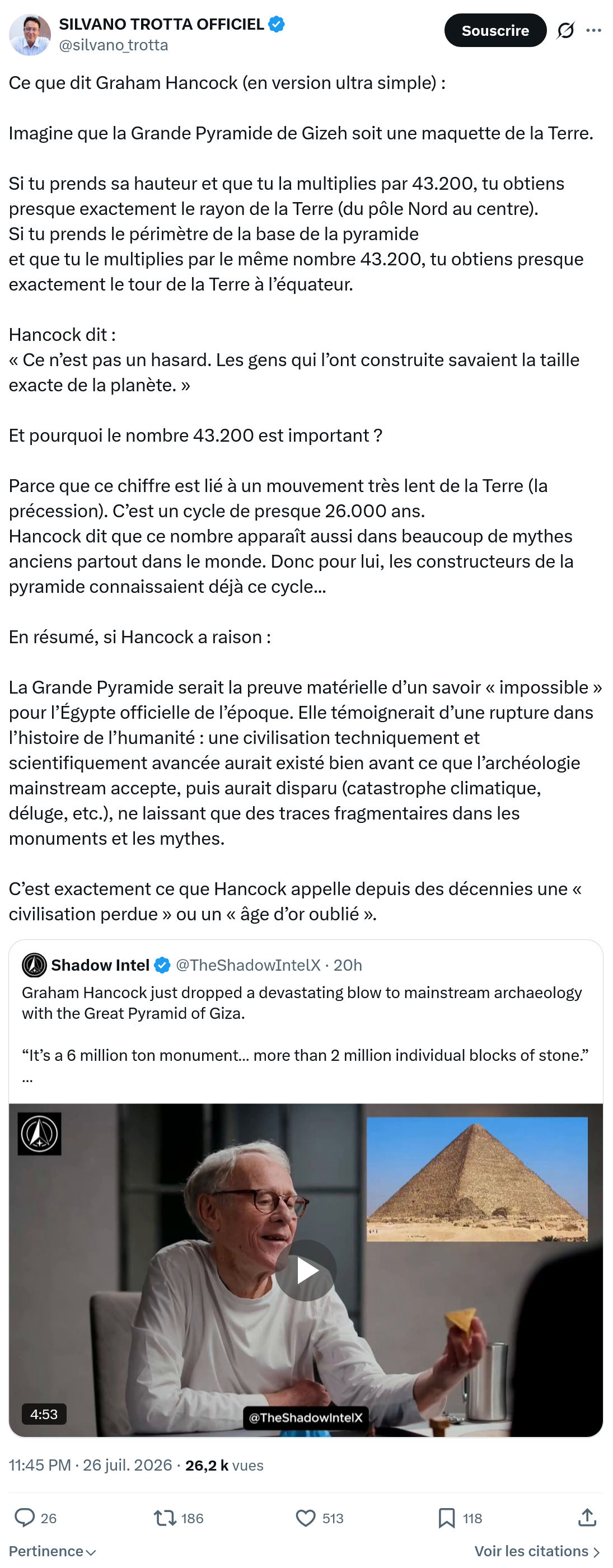 Silvano Trotta: Ce que dit Graham Hancock...