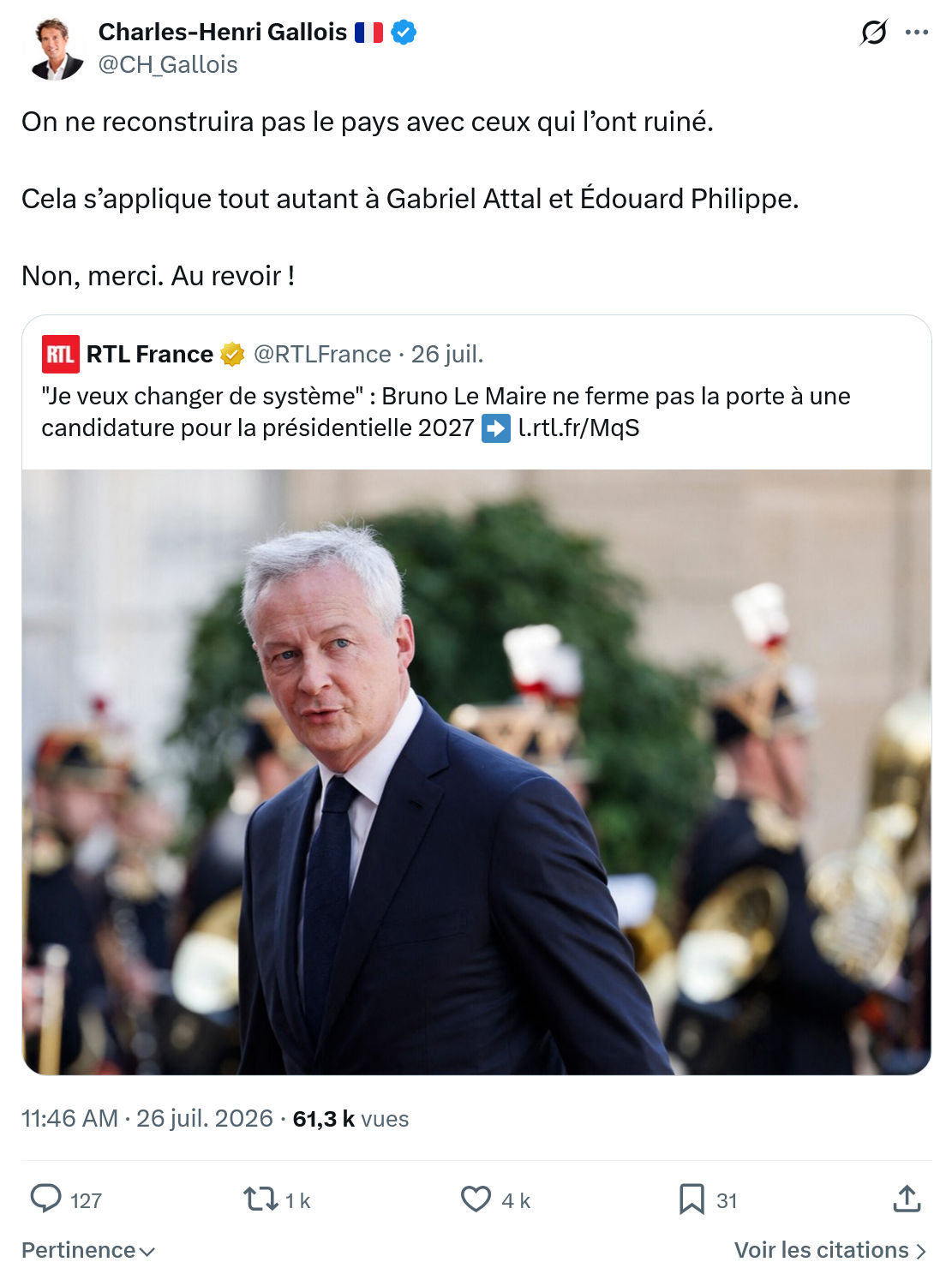 Charles-Henri Gallois: On ne reconstruira pas le pays...