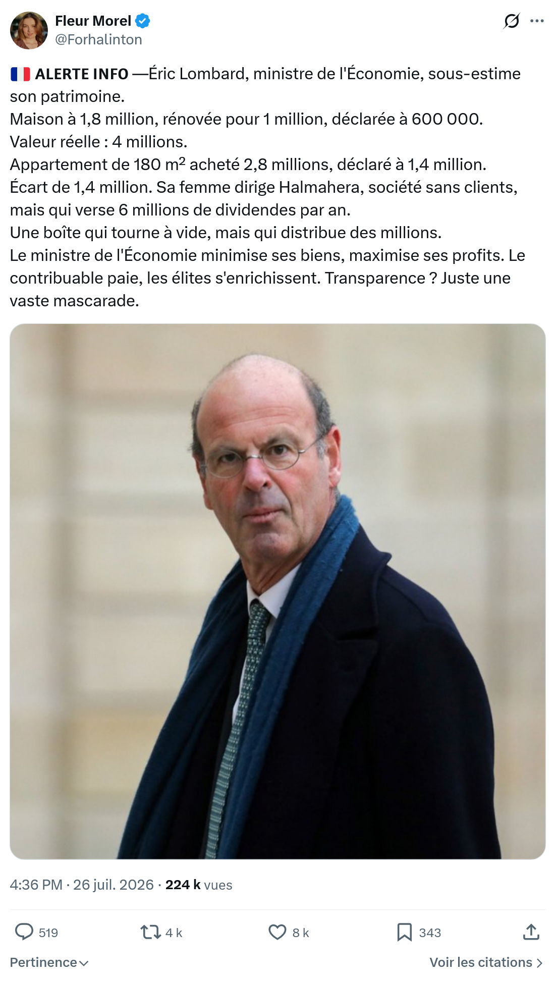 Fleur Morel: 𝗔𝗟𝗘𝗥𝗧𝗘 𝗜𝗡𝗙𝗢 — Éric Lombard...