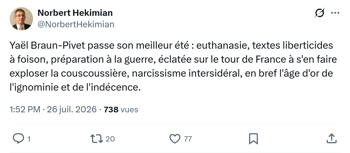 Norbert Hekimian: Yaël Braun-Pivet passe son meilleur été...