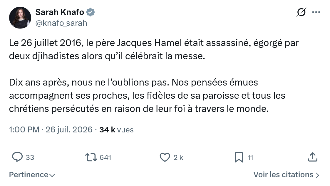 Sarah Knafo: Le 26 juillet 2016...