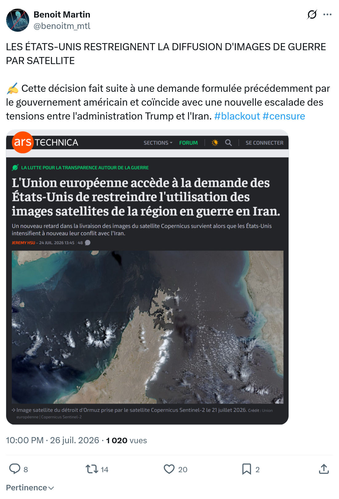 Benoît Martin: LES ÉTATS-UNIS RESTREIGNENT...