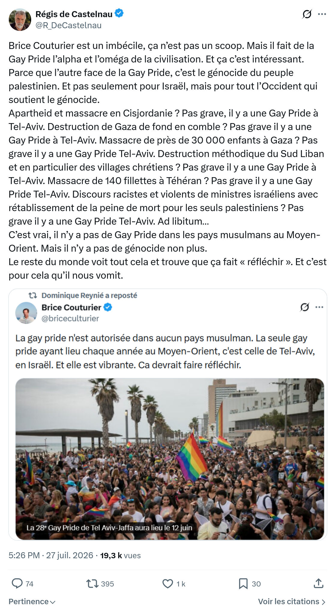 Régis de Castelnau: Brice Couturier est un imbécile...