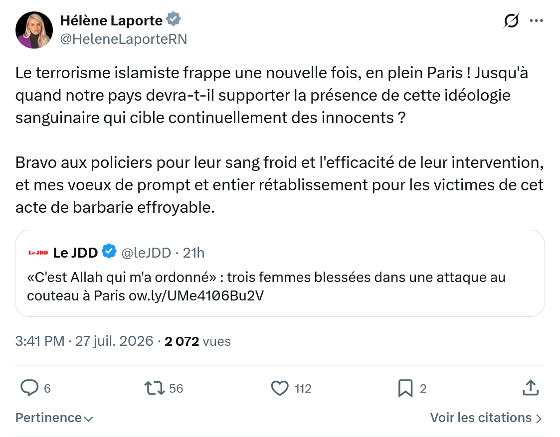 Hélène Laporte: Le terrorisme islamiste frappe...