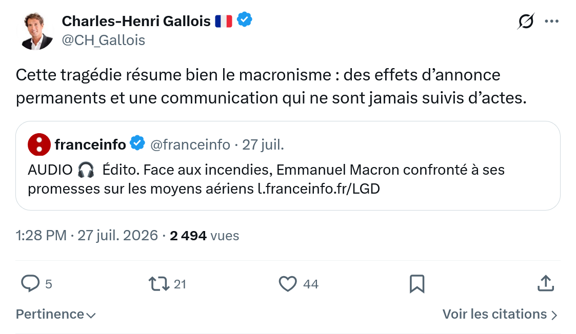 Charles-Henri Gallois: Cette tragédie résume bien le macronisme...